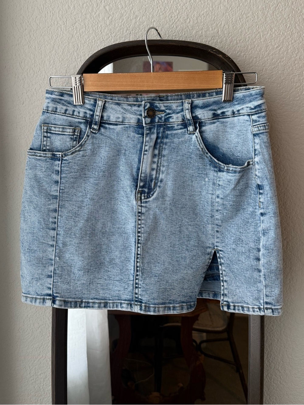 Light Wash Acid Denim Mini Skirt
